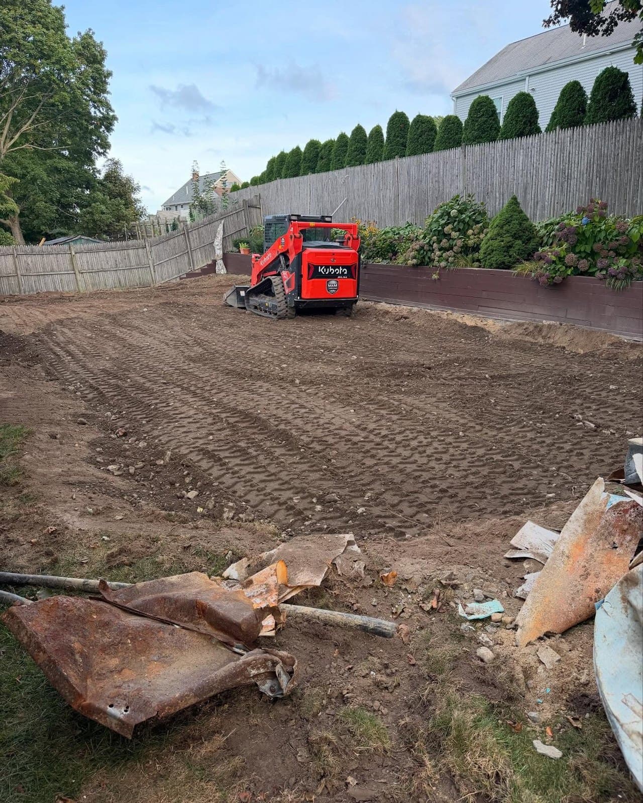 Excavated debris and old materials ready to be hauled away