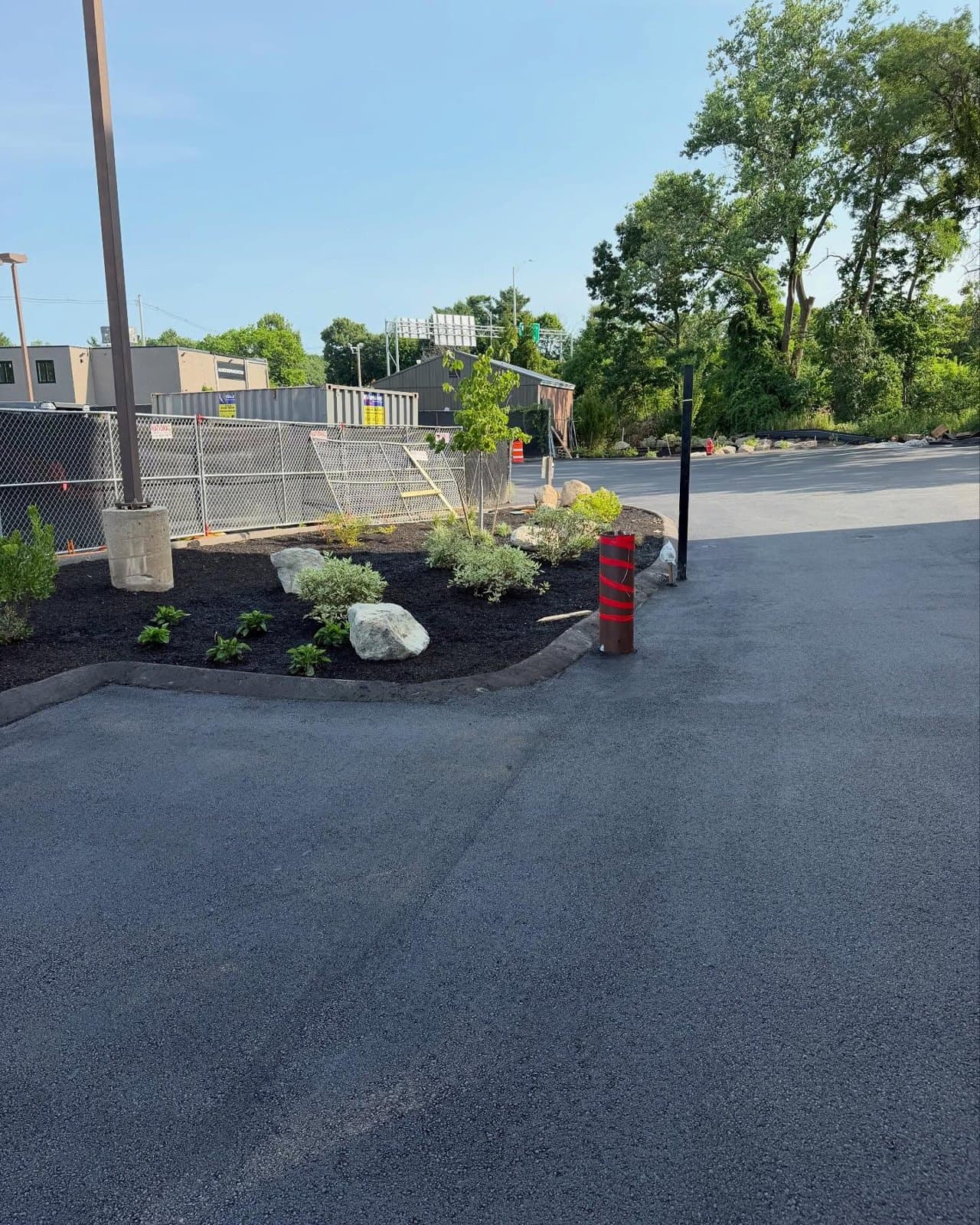 Commercial planting bed along a parking lot